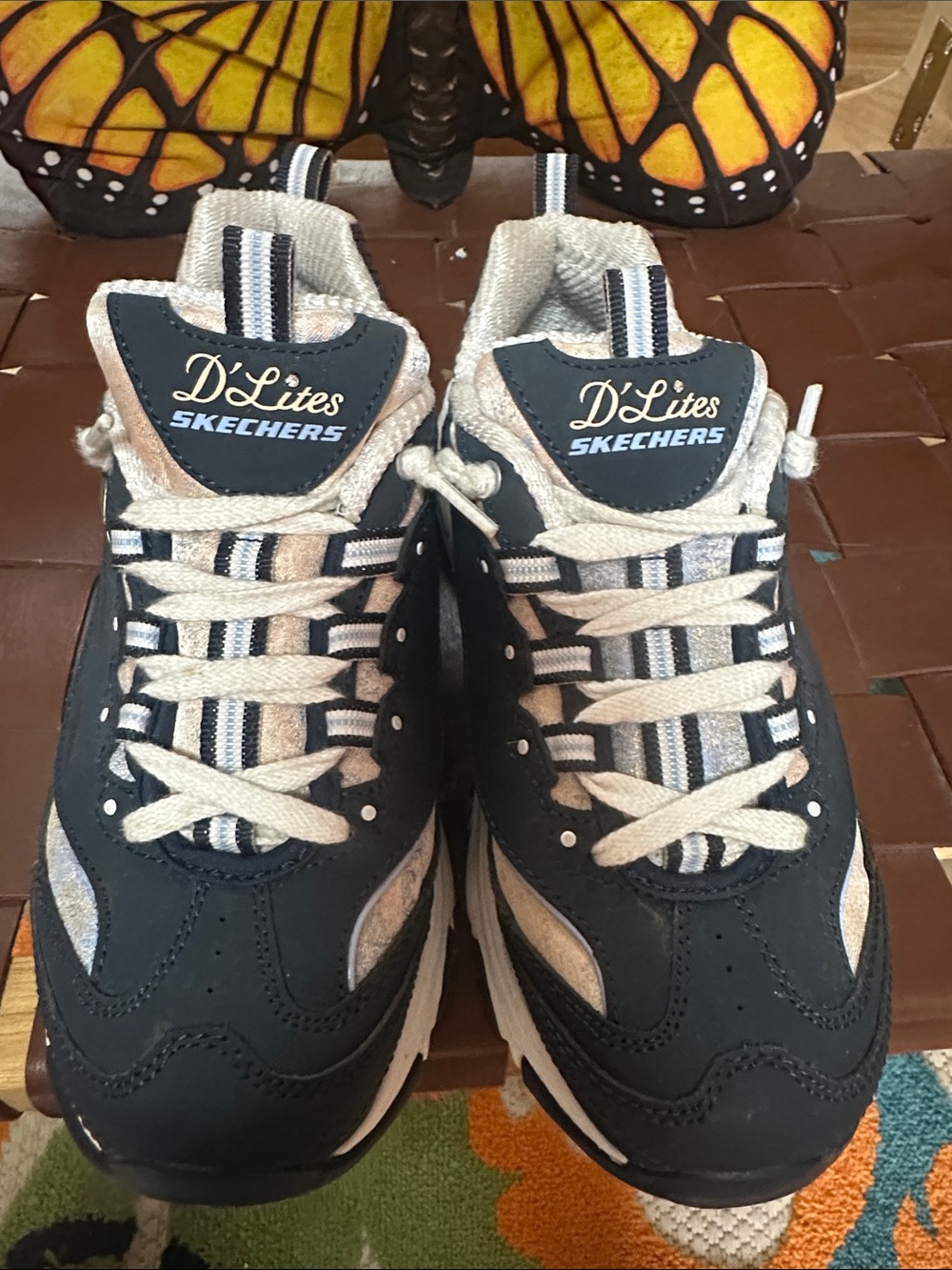 Skechers D'Lites Navy and Cream Lace-Up Sneakers